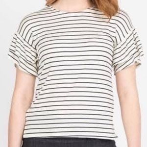Black and cream striped frill sleeve top